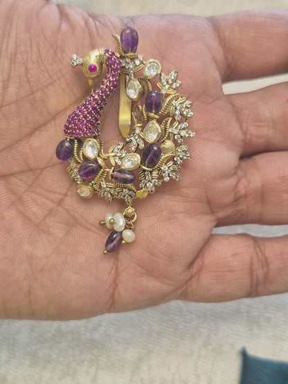 Hasli with lavender peacock motifs Victorian pendant set