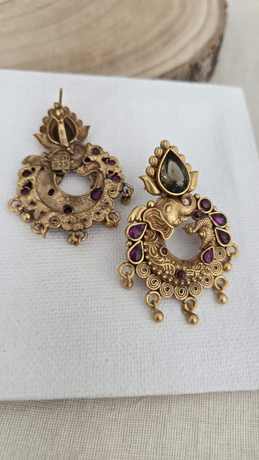 Contemporary elephant motif chandbali earrings