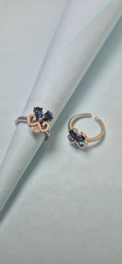 Blue bow mini toe rings