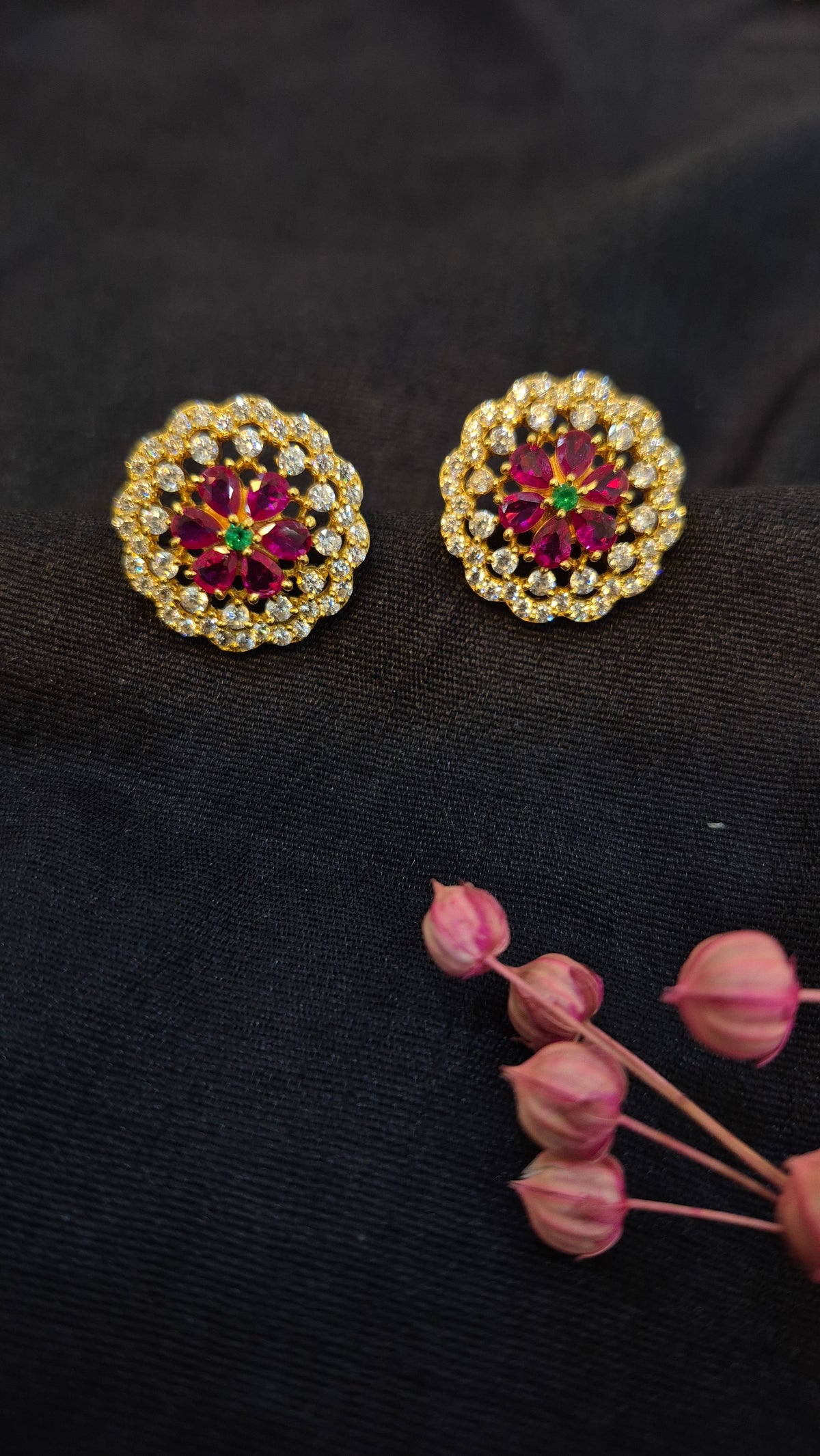 Double step Red and white Stone  stud