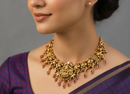 Laxmi and peacock motif Nakshi kundan Necklace