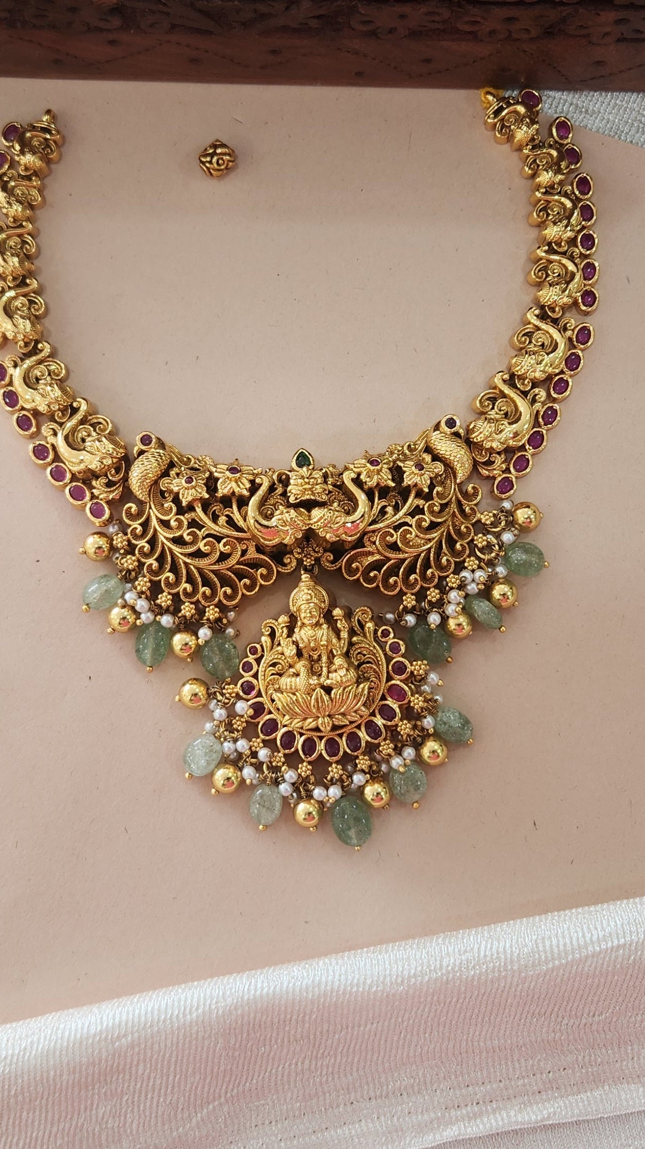 Deep 5D Nakas Necklace with Laxmi and beautiful peacock motifs