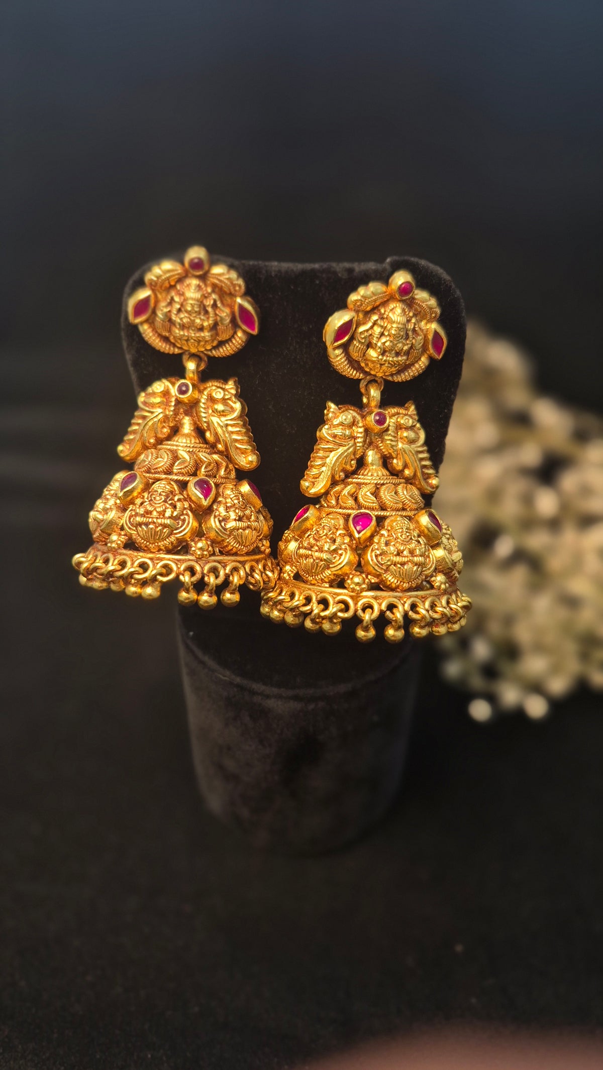 Big Bridal nakas Jumkas with Red stones in light weight
