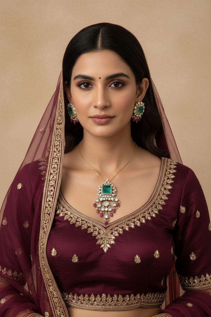 Polki moissanite long pendant and Earring set