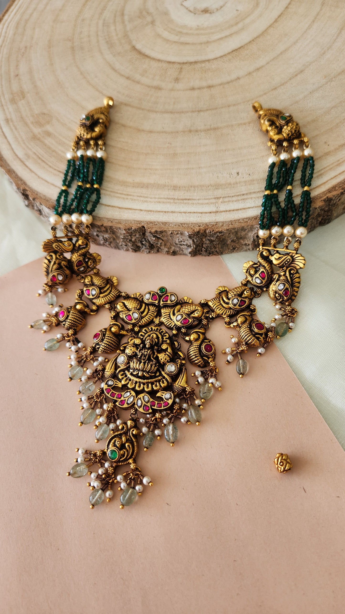 Deep nakas Kundan Necklace with green beads