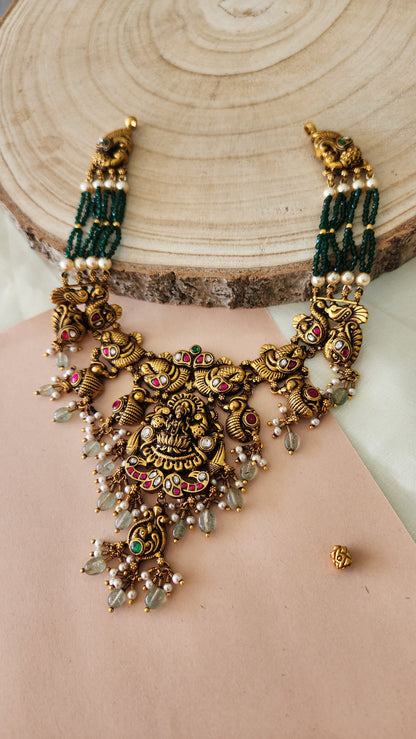 Deep nakas Kundan Necklace with green beads
