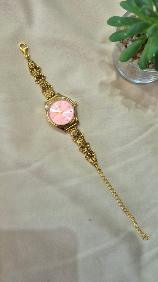 Minimal silver watch Pink dial