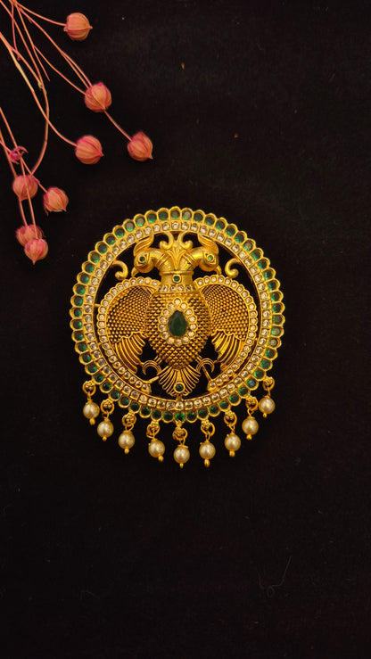 Ganda berunda pendant with green stones and Swarovski pearls
