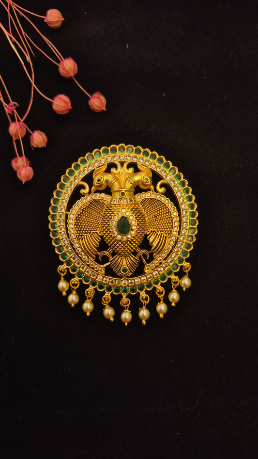 Ganda berunda pendant with green stones and Swarovski pearls