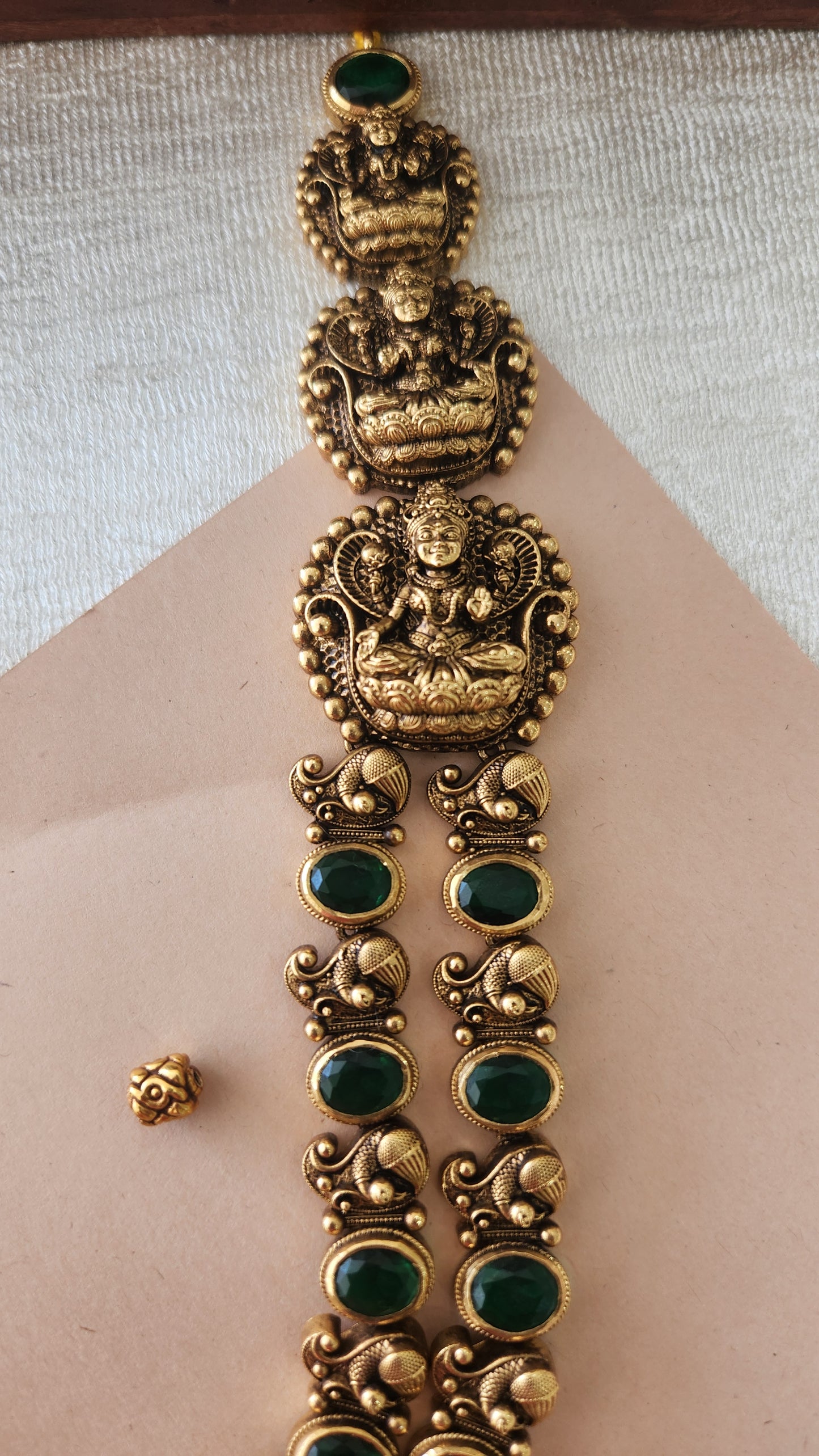 Green Stone studded 5D intricate Laxmi Nagas haram