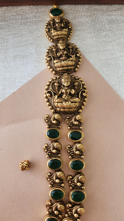 Green Stone studded 5D intricate Laxmi Nagas haram