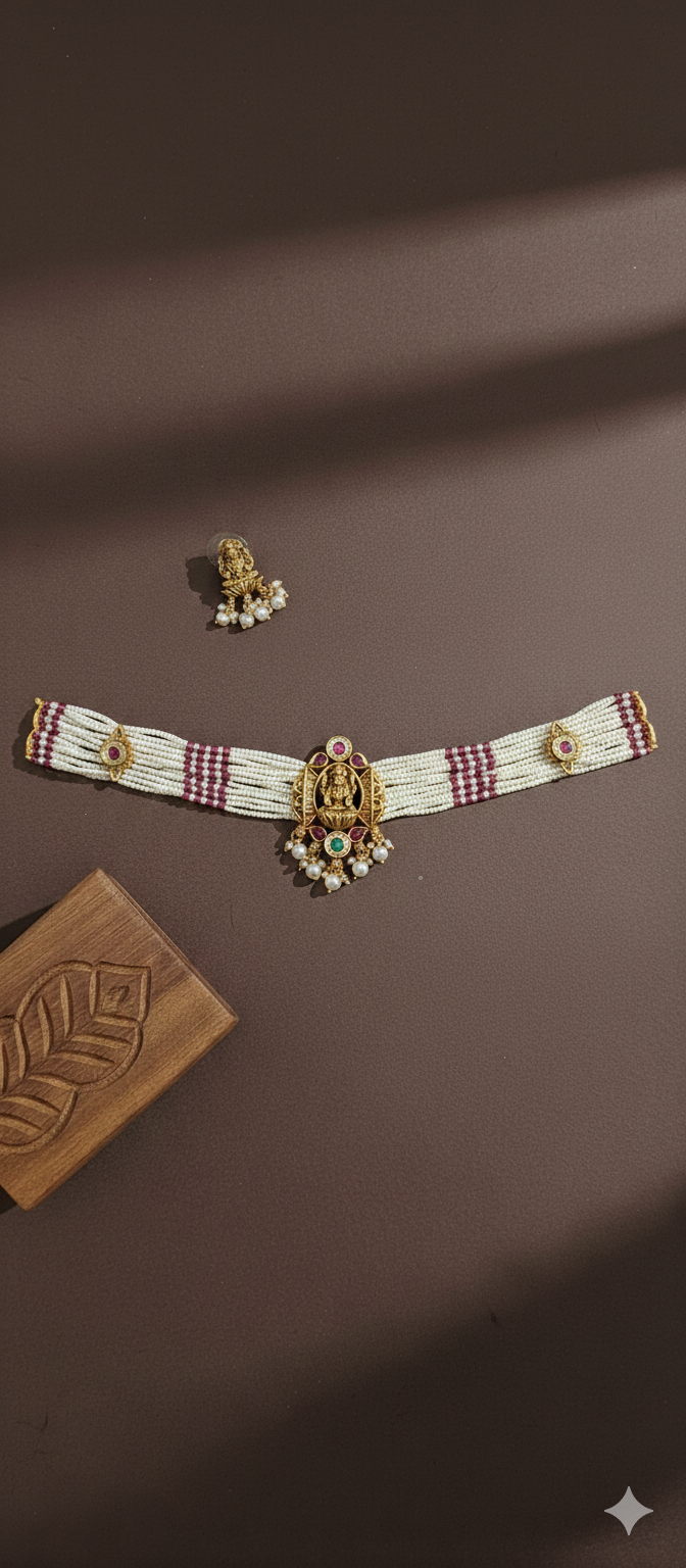 Premium pearls Kundan Laxmi Necklace choker