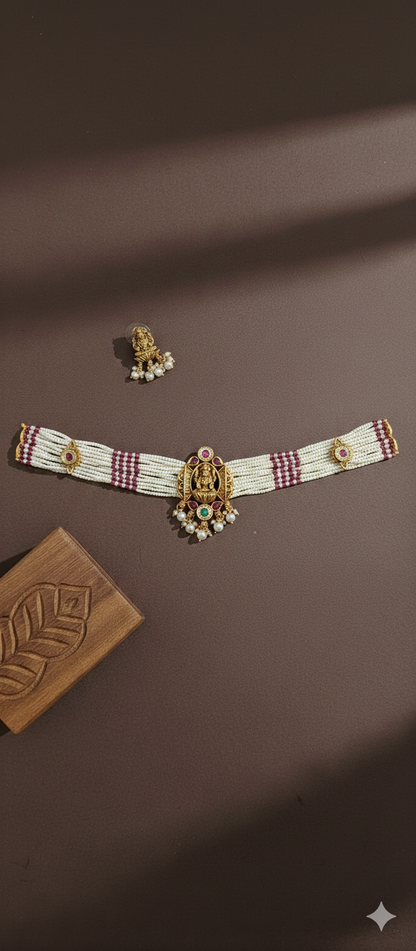 Premium pearls Kundan Laxmi Necklace choker