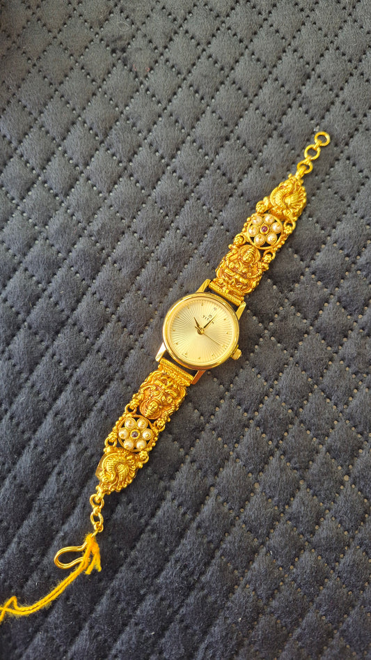 Original Titan watch with silver pearl ring nakshi strap