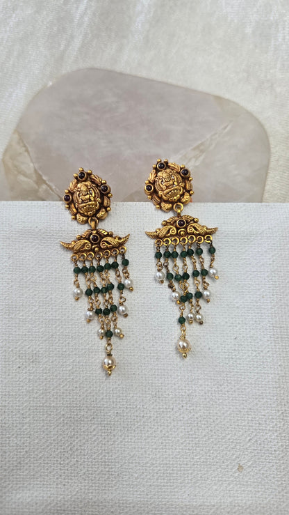 Green bead Hanging Earrings