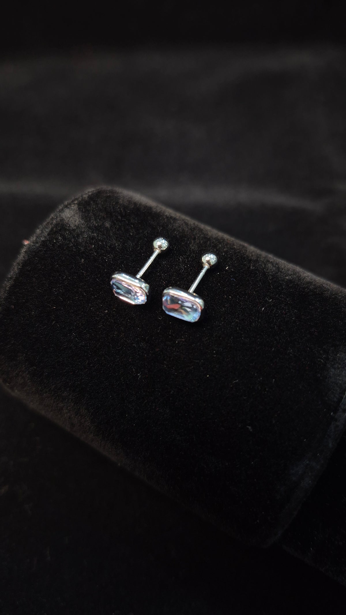 Sky blue Rectangular Stone Helix stud