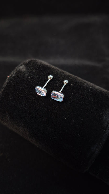 Sky blue Rectangular Stone Helix stud