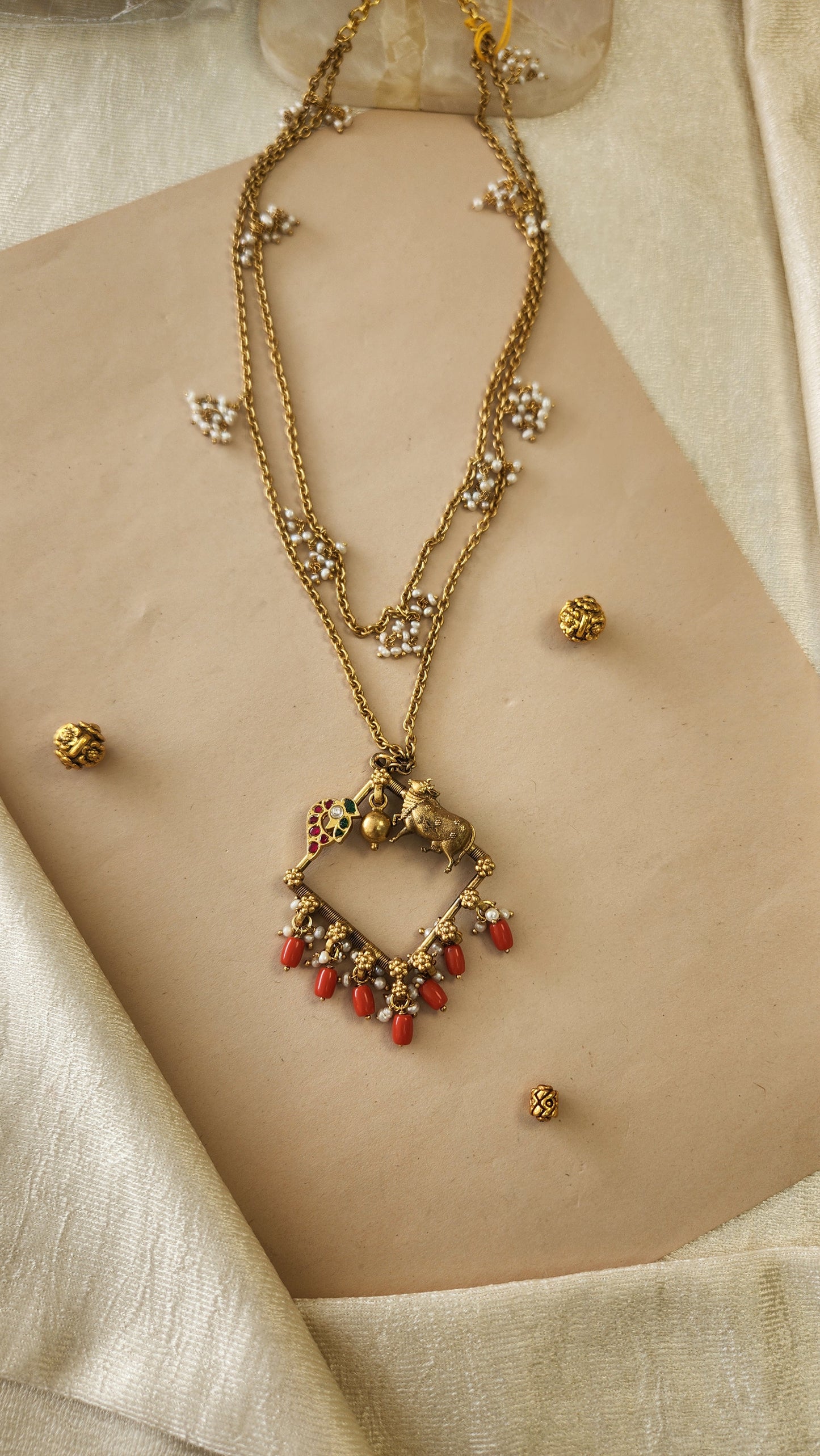 Contemporary pichwai double layer haram with pearls