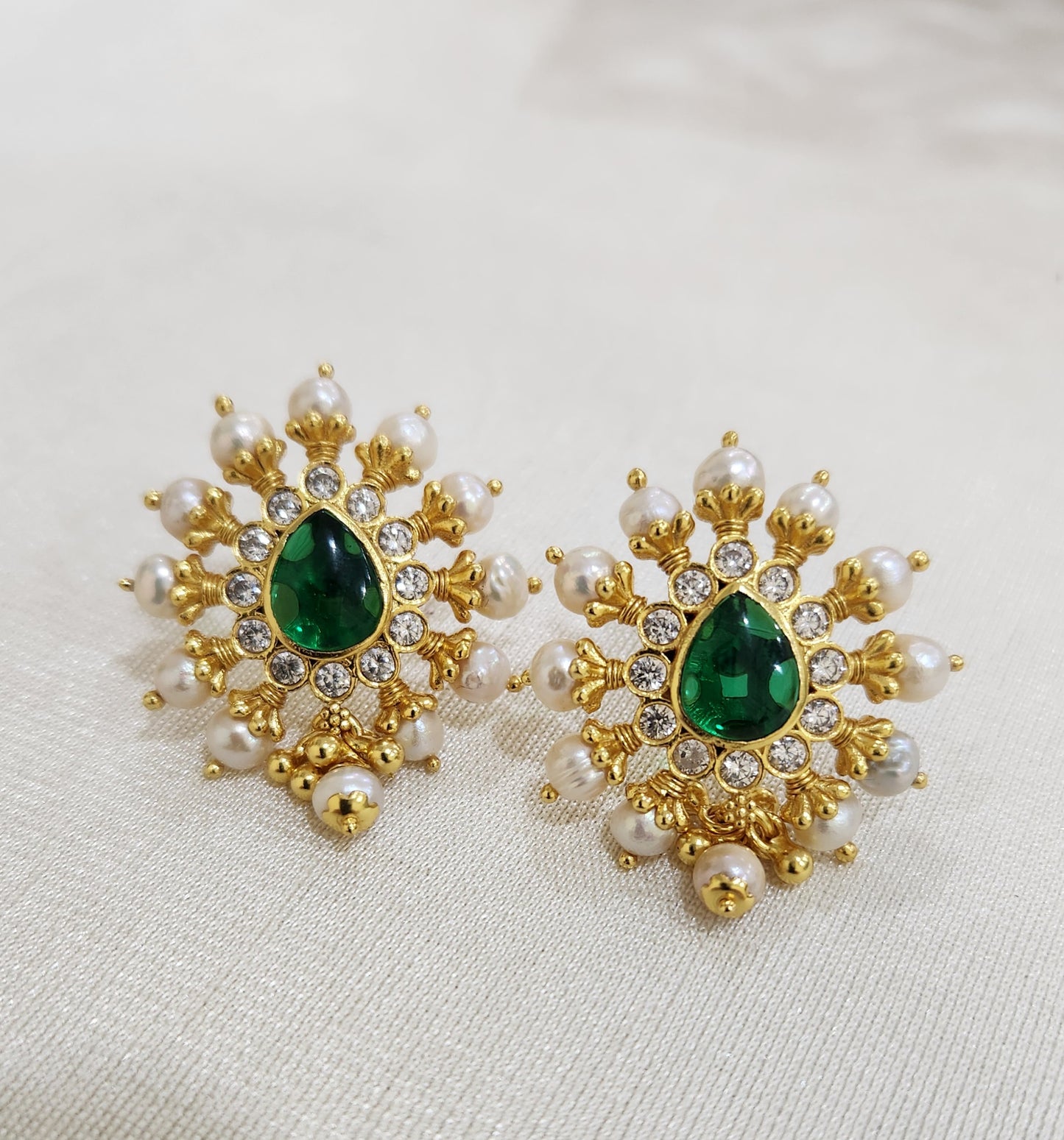 Green pearl and stone Stud drops
