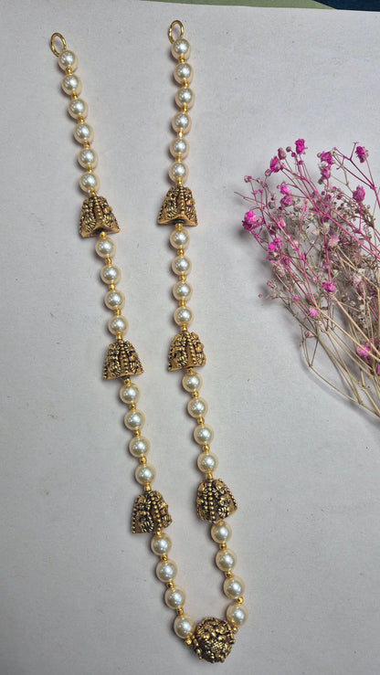 Pearls mala with silver balls with 3 sides lakshmi