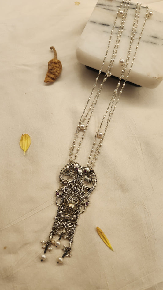 Contemporary Boho  oxidised silver necklace