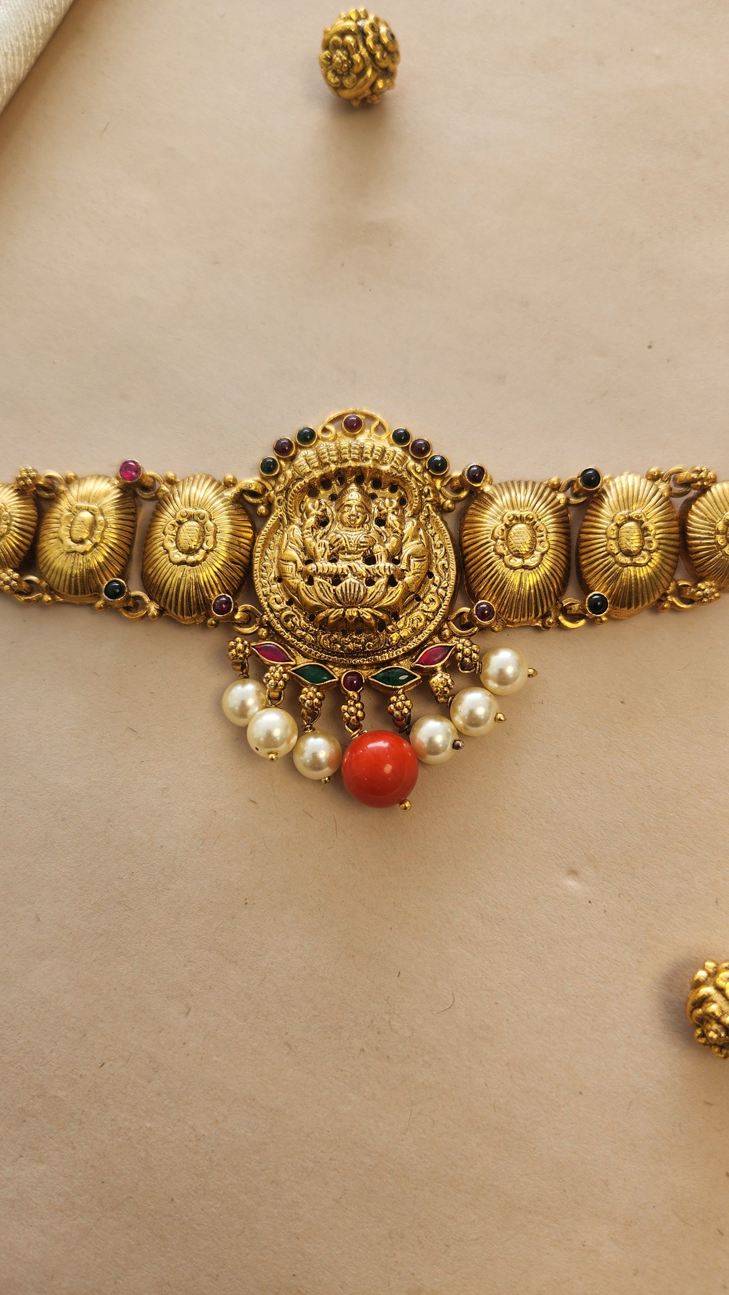 Choker cum Arm band with coral and pearls drops