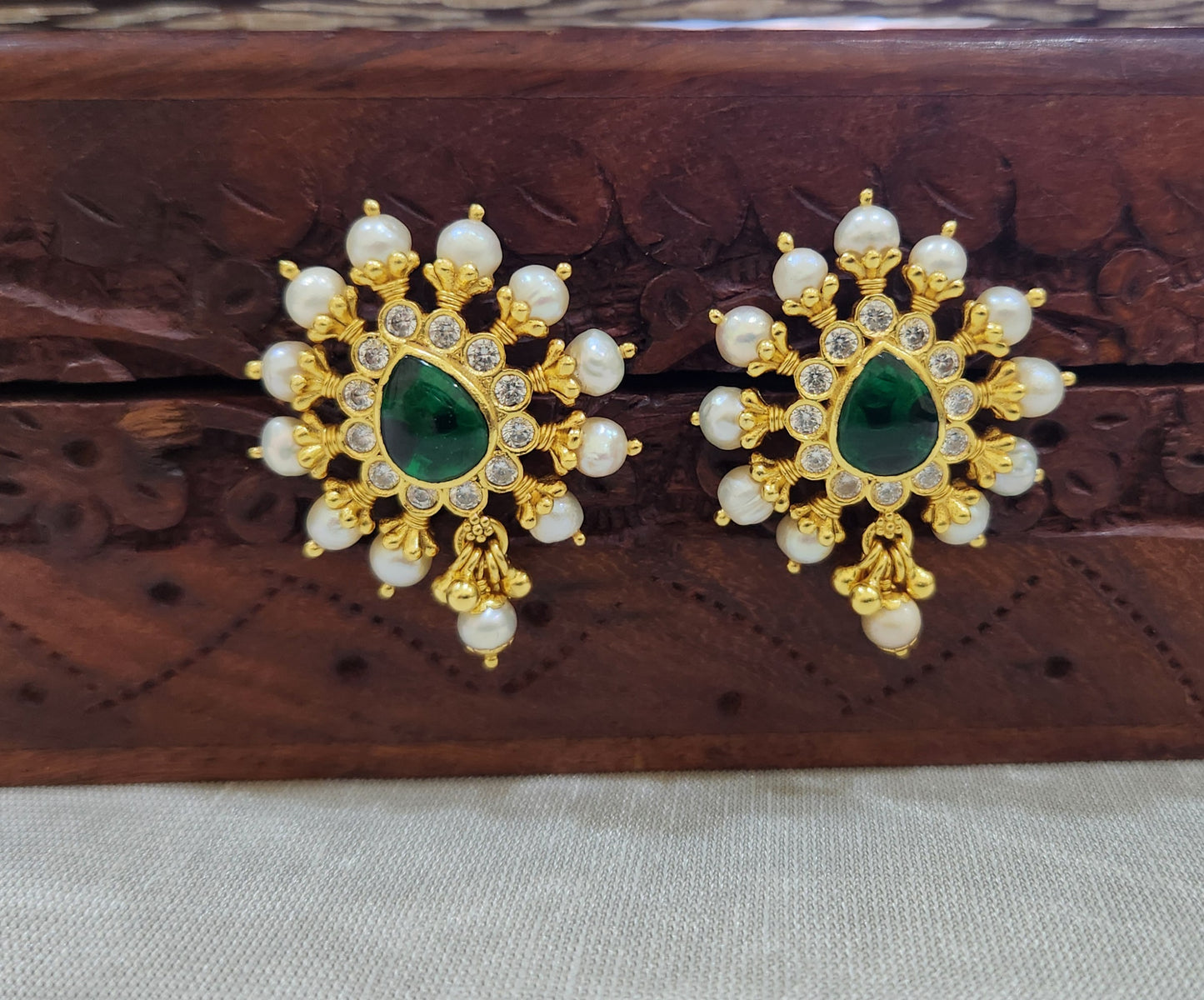 Green pearl and stone Stud drops