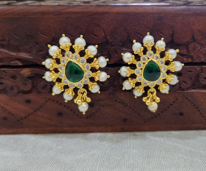 Green pearl and stone Stud drops