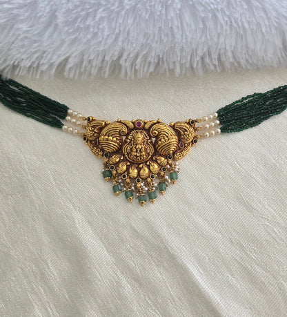 Green Beads with Laxmi Nagas pendant choker necklace