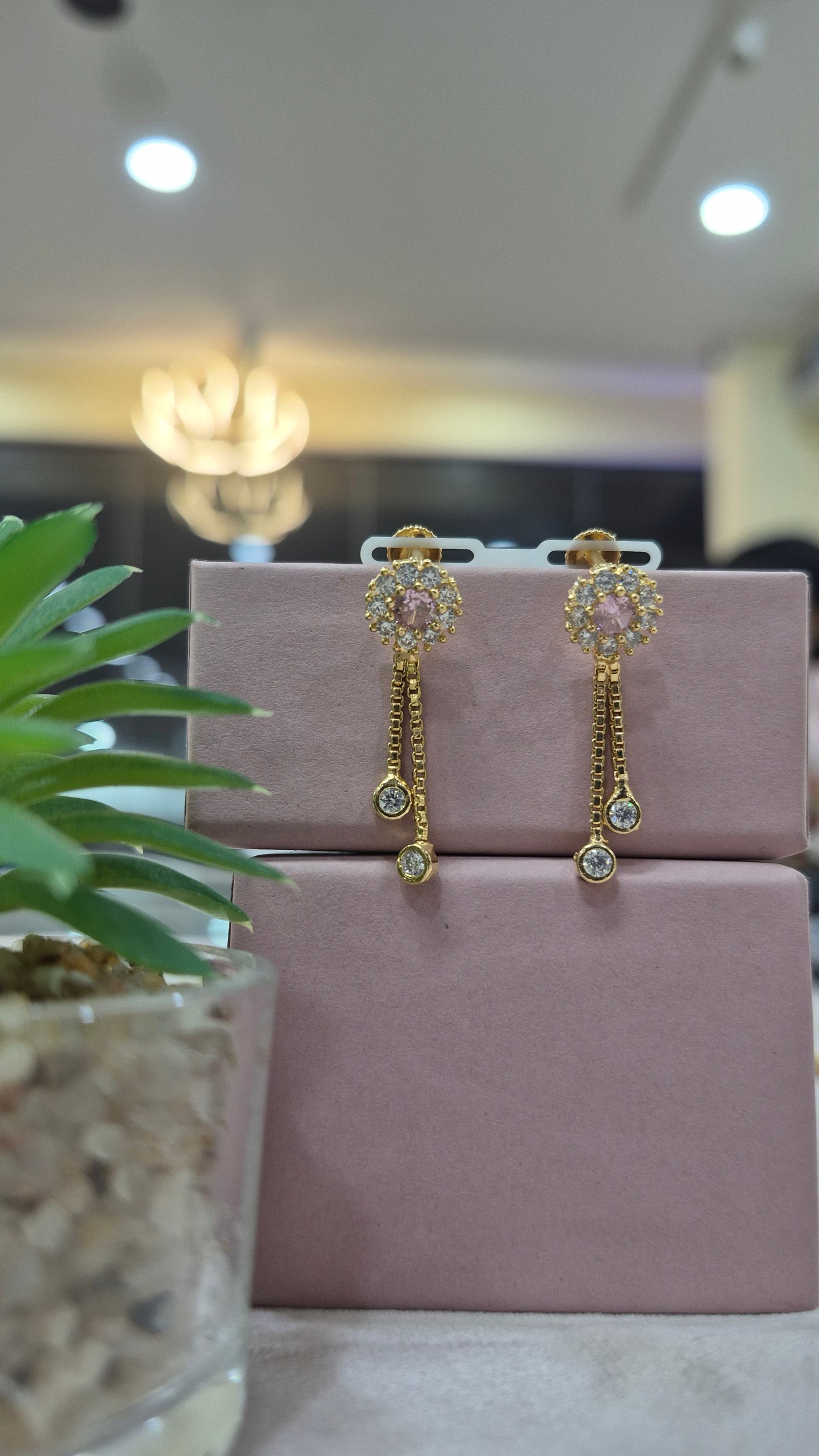 Pink round stone drops