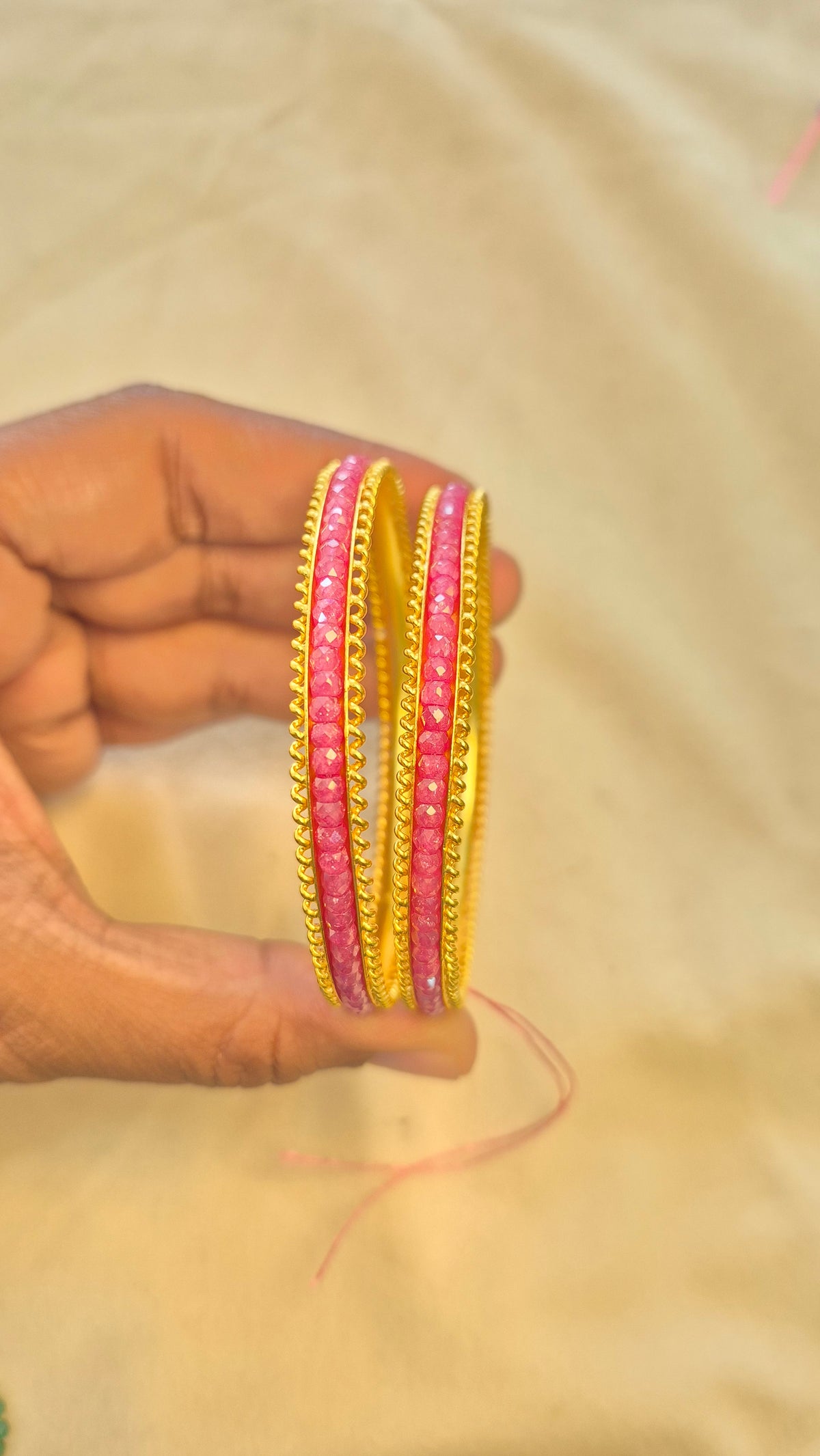 Bright Raspberry Pink Beads in Silver String for Colour Changeable Bangle (1 Pair)