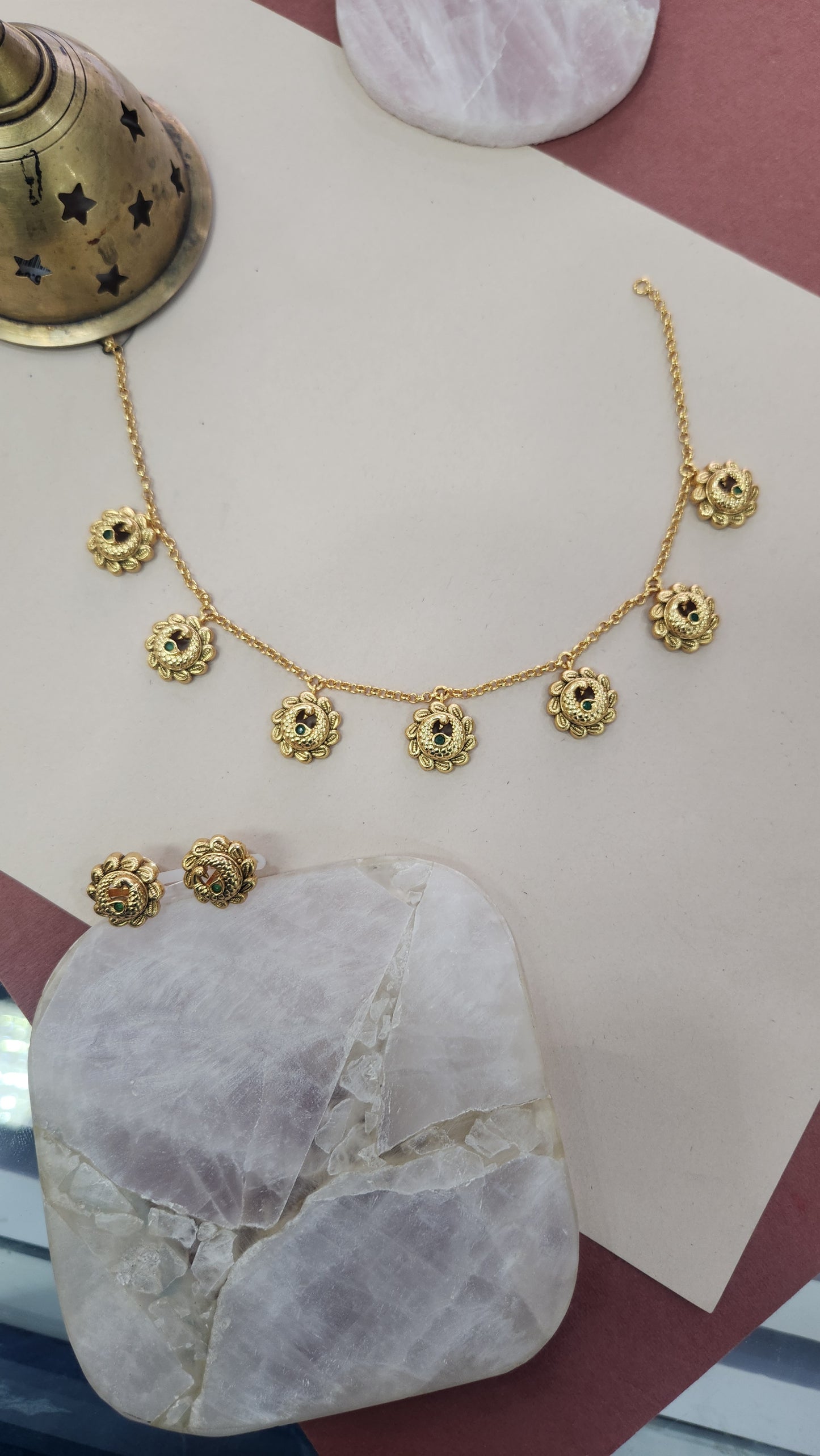 Ball Chain with charm pendants and green stone