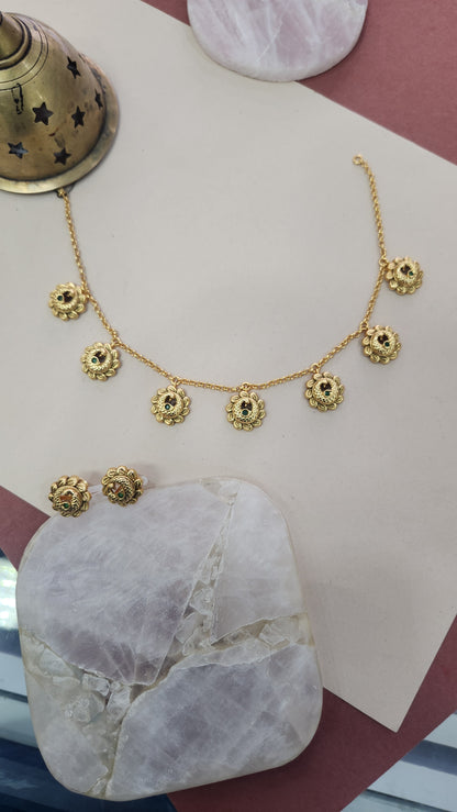 Ball Chain with charm pendants and green stone