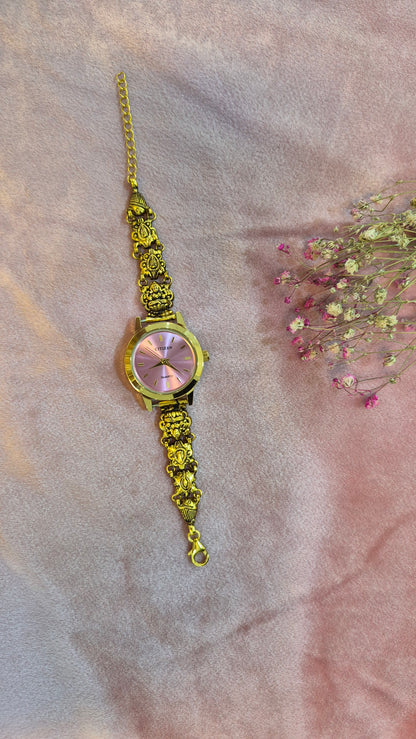 Minimal silver watch Pink dial
