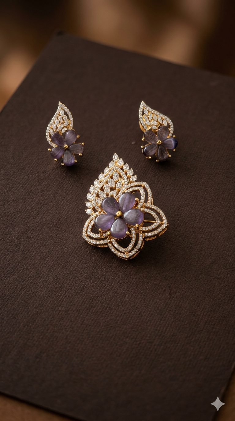 Hasli with lavender stone Victorian pendant set