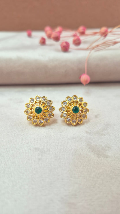 Green CZ stone Stud feather