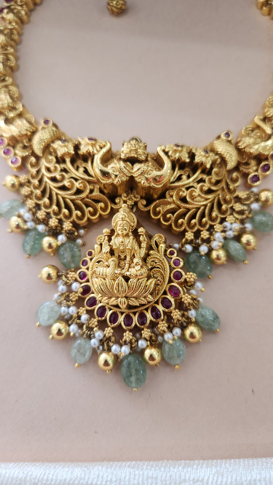 Deep 5D Nakas Necklace with Laxmi and beautiful peacock motifs