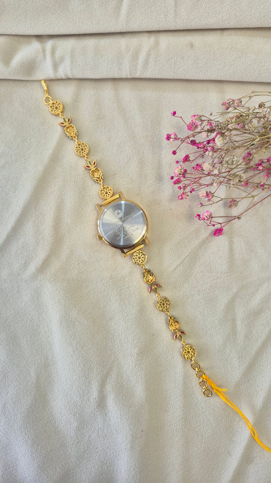 Gold Dial CZ stone lakshmi watch