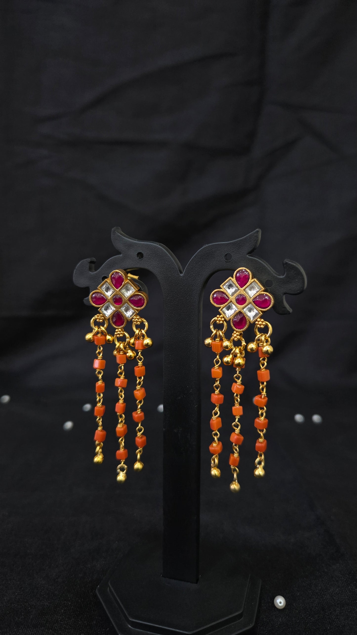 Kundan long drops with corals