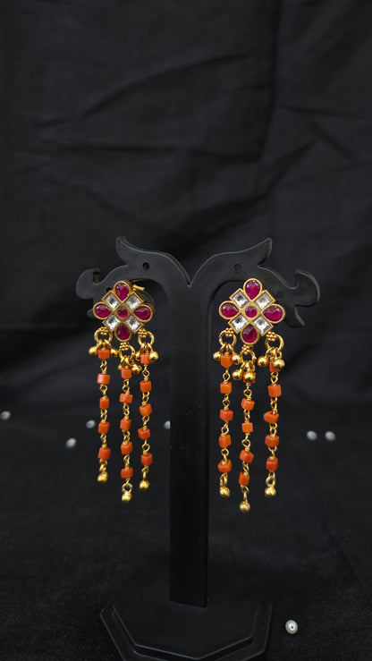 Kundan long drops with corals
