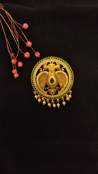 Ganda berunda pendant with green stones and Swarovski pearls