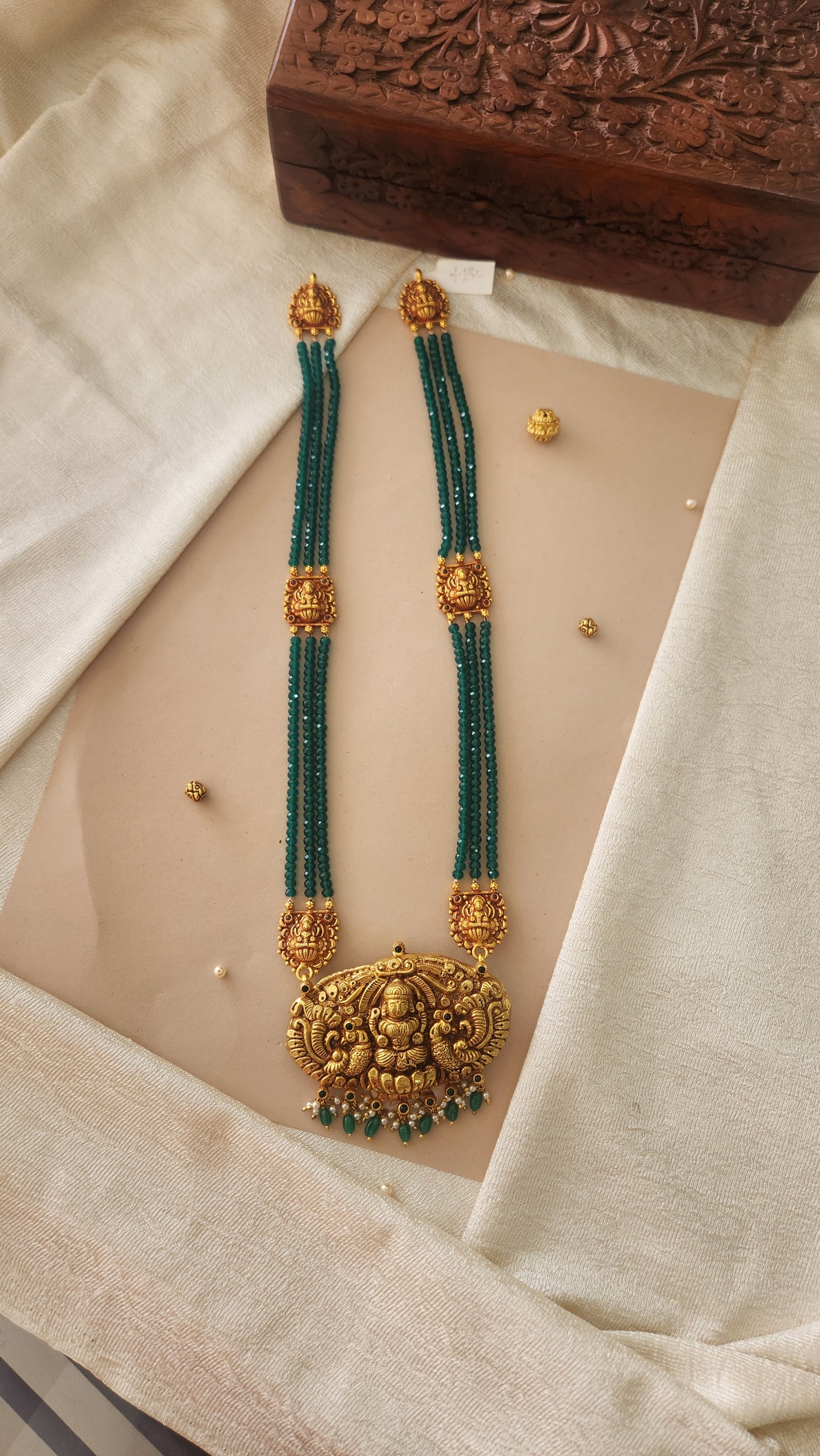 Green Beads Laxmi Haram