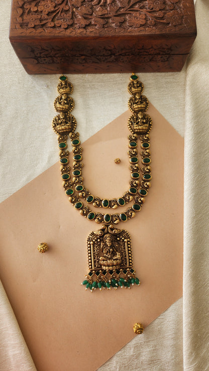 Green Stone studded 5D intricate Laxmi Nagas haram