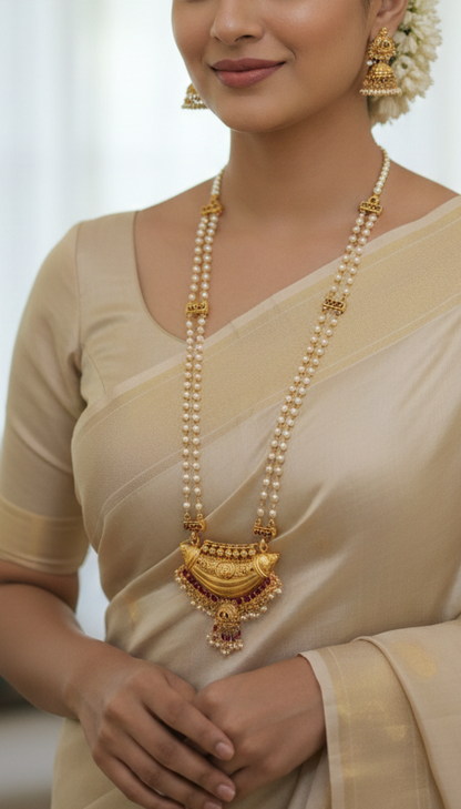 Pearls Coorgi Style Pendant Haram set