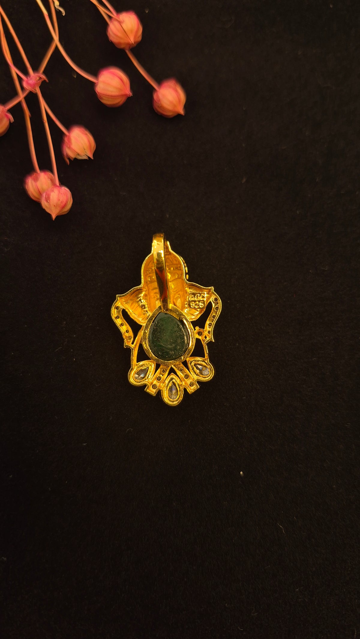 Ganesha pendant with leaf carved green stone