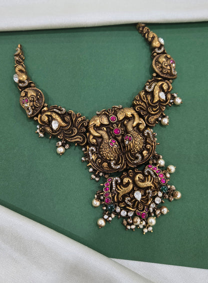 Nakshi kundan Necklace with peacock motifs
