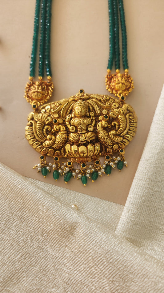 Green Beads Laxmi Haram