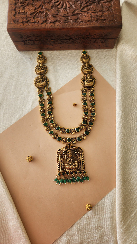 Green Stone studded 5D intricate Laxmi Nagas haram
