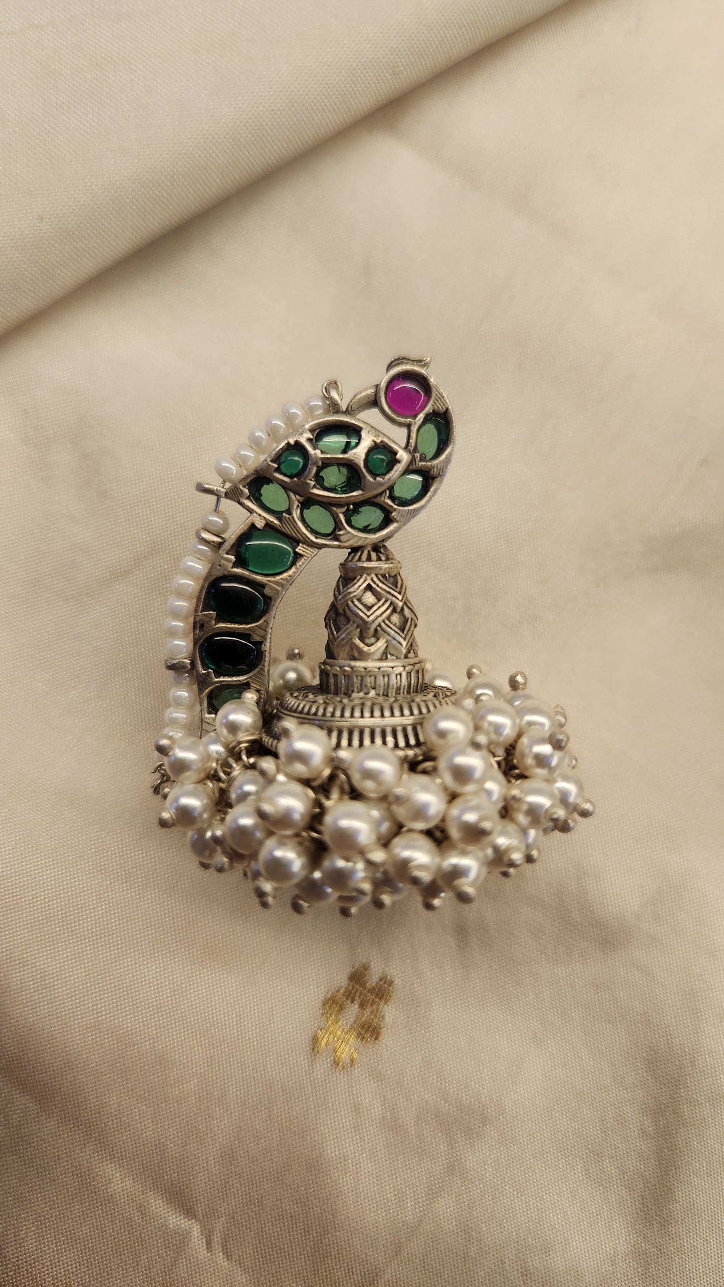 Peacock pearls silver fusion earrings