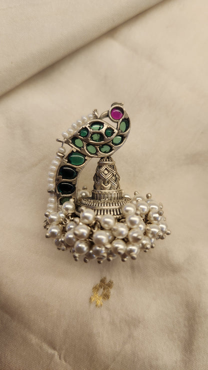 Peacock pearls silver fusion earrings